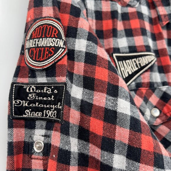 Vintage Harley-Davidson Embroidered Red/Black Plaid Flannel Button Down.Shirt L - Picture 4 of 14